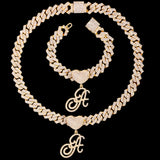 Bling Iced Out Cursive Initial Letter Pendant Necklace for Women