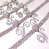 Bling Iced Out Cursive Initial Letter Pendant Necklace for Women
