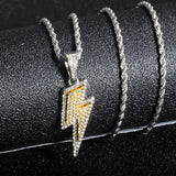 Micro Paved CZ Lightning Pendant Necklace Rope Chain Hip Hop Bling