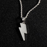 Micro Paved CZ Lightning Pendant Necklace Rope Chain Hip Hop Bling