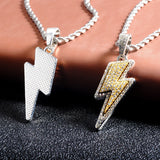 Micro Paved CZ Lightning Pendant Necklace Rope Chain Hip Hop Bling