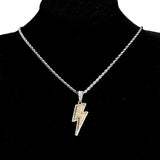Micro Paved CZ Lightning Pendant Necklace Rope Chain Hip Hop Bling