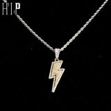 Micro Paved CZ Lightning Pendant Necklace Rope Chain Hip Hop Bling