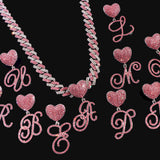 Pink Crystal Cursive Initial Letter Cuban Necklace for Women