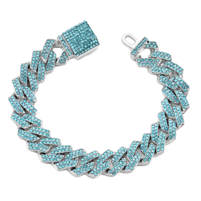 Iced Out Rhinestone Cuban Link Bracelet Hip Hop Rapper Jewelry