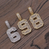 Hip Hop Brass Number Pendant Iced Out Cubic Zircon Men Necklaces