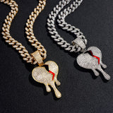 Hip Hop Broken Heart Crystal Pendant Cuban Necklace Bling Iced Out Zircon Chain