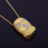 Bling Rhinestone Mask Head Pendant Necklace