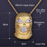 Bling Rhinestone Mask Head Pendant Necklace