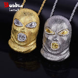 Bling Rhinestone Mask Head Pendant Necklace