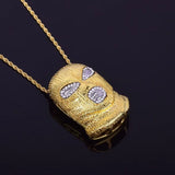 Bling Rhinestone Mask Head Pendant Necklace