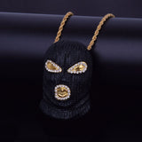 Bling Rhinestone Mask Head Pendant Necklace