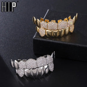 Hip Hop CZ Stones Teeth Grillz Caps Iced Out Micro Pave Top&Bottom