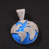 Hip Hop CZ Zircon Stone Paved Bling Iced Out Earth Planet Pendants Necklace