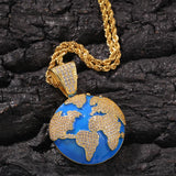 Hip Hop CZ Zircon Stone Paved Bling Iced Out Earth Planet Pendants Necklace