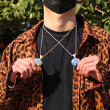 Hip Hop CZ Zircon Stone Paved Bling Iced Out Earth Planet Pendants Necklace