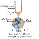 Hip Hop CZ Zircon Stone Paved Bling Iced Out Earth Planet Pendants Necklace
