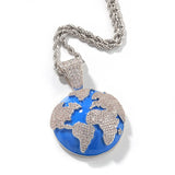 Hip Hop CZ Zircon Stone Paved Bling Iced Out Earth Planet Pendants Necklace