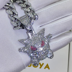 Hip Hop Cartoon Ghost Pendant with Iced Out Cuban Chain Choker Necklace