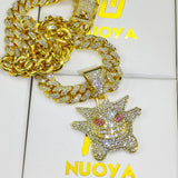 Hip Hop Cartoon Ghost Pendant with Iced Out Cuban Chain Choker Necklace