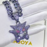 Hip Hop Cartoon Ghost Pendant with Iced Out Cuban Chain Choker Necklace