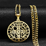 Hip Hop Catholic St. Benedict Pendant Necklace Stainless Steel