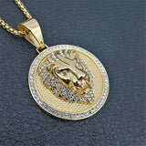 Golden Lion Head Hip Hop Charm Iced Out Bling Pendant Necklace