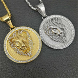 Golden Lion Head Hip Hop Charm Iced Out Bling Pendant Necklace