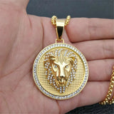 Golden Lion Head Hip Hop Charm Iced Out Bling Pendant Necklace