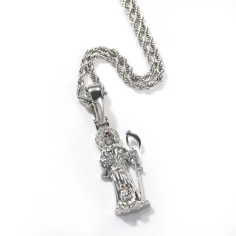 Hip Hop Owl Grim Reaper Pendant Necklace