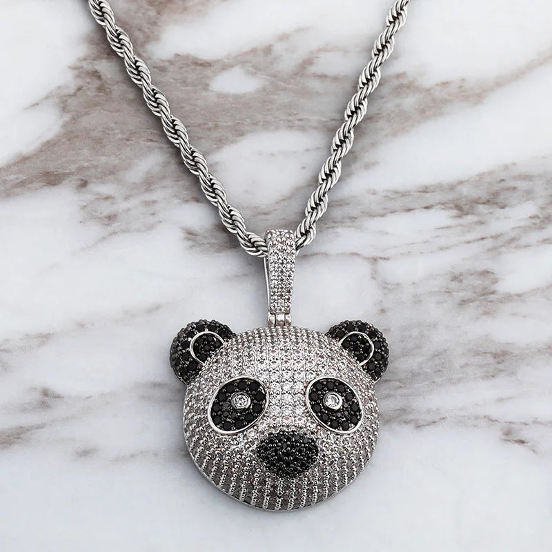 Hip Hop Panda Pendant Necklace Bling Iced Out CZ Stone Jewelry Gift