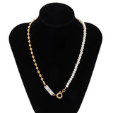 Hip Hop Retro Spring Buckle Necklace Beaded Pearl Metal Ball Men's Jewelry