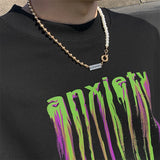 Hip Hop Retro Spring Buckle Necklace Beaded Pearl Metal Ball Men's Jewelry