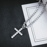 Hip-Hop Cross Pendant Necklaces Crystal Stainless Steel Link Necklace