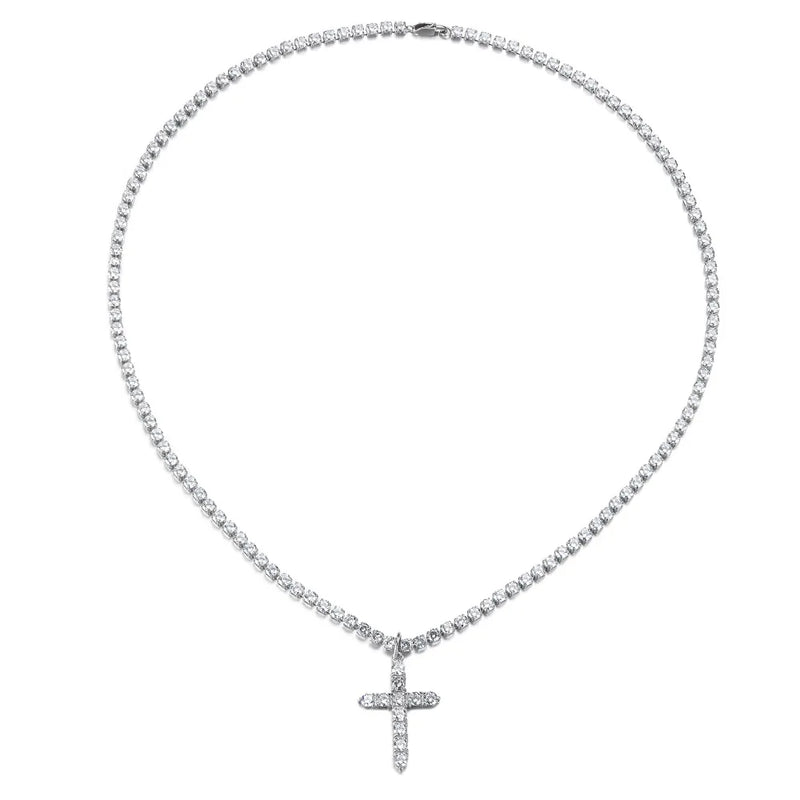 Hip-Hop Cross Pendant Necklaces Crystal Stainless Steel Link Necklace