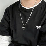 Hip-Hop Cross Pendant Necklaces Crystal Stainless Steel Link Necklace