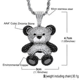 Hip Hop Crystal Teddy Bear Pendant Necklace Iced Out Bling Panda Pendant Jewelry