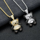 Hip Hop Crystal Teddy Bear Pendant Necklace Iced Out Bling Panda Pendant Jewelry