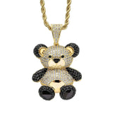 Hip Hop Crystal Teddy Bear Pendant Necklace Iced Out Bling Panda Pendant Jewelry