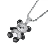 Hip Hop Crystal Teddy Bear Pendant Necklace Iced Out Bling Panda Pendant Jewelry