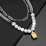 Cuban Chain Yellow Zircon Pendant Necklace Men