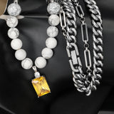 Cuban Chain Yellow Zircon Pendant Necklace Men