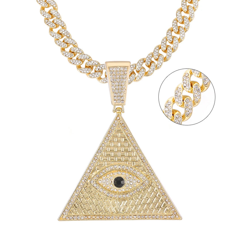 Cuban Link Evil Eye Pendant Necklace Bling Choker Chains for Men