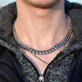 Hip Hop Cuban Link Choker Chain Neck Necklace 35+5cm Silver Stainless Steel