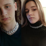 Hip Hop Cuban Link Choker Chain Neck Necklace 35+5cm Silver Stainless Steel