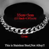Hip Hop Cuban Link Choker Chain Neck Necklace 35+5cm Silver Stainless Steel