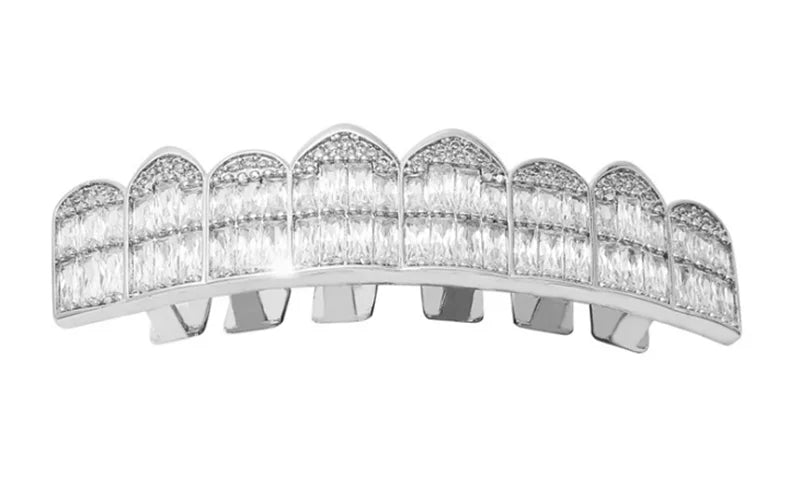 Hip Hop Cubic Zircon Grillz 8-Tooth Shiny Top Bottom Dental Grills