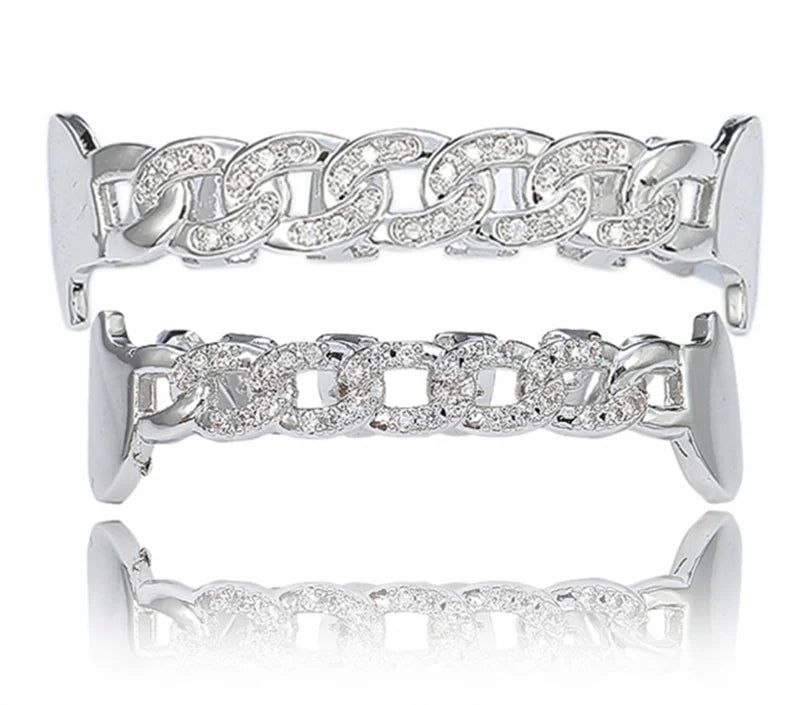 Hip Hop CZ Teeth Grillz Hollow Out Shiny Grills Dental Punk Caps