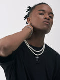 Hip Hop Diamond Cross Pearl Necklace Personalized Couple Clavicle Chain