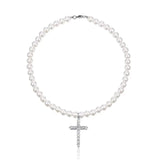 Hip Hop Diamond Cross Pearl Necklace Personalized Couple Clavicle Chain